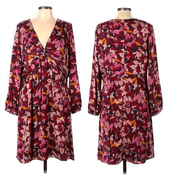 AVA & AIDAN - Magenta, purple floral v-neck long sleeve midi dress - Picture 5 of 10